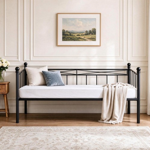 Single metal day bed white - single,