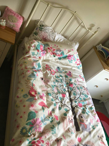 Cream metal single bed frame - bed,