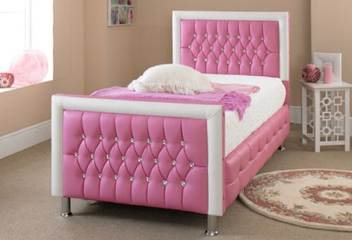 Pink leather bed - leather, with
