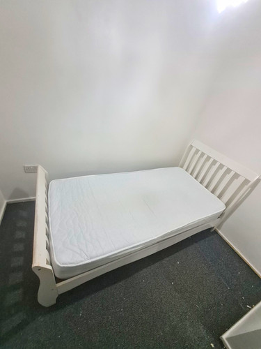 White wooden single bed - single, frame