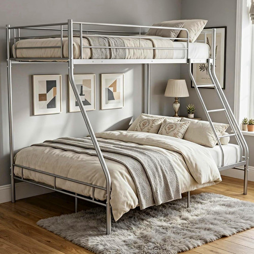 Silver metal triple bunk - metal, bed