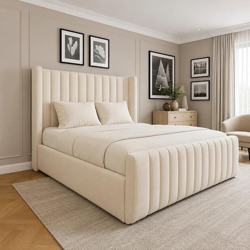Winged panel plush - velvet, bed