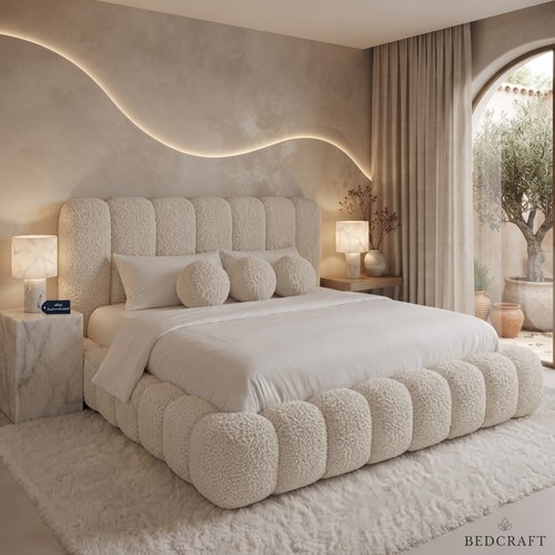 Luxury boucle fabric bed frame - fabric,